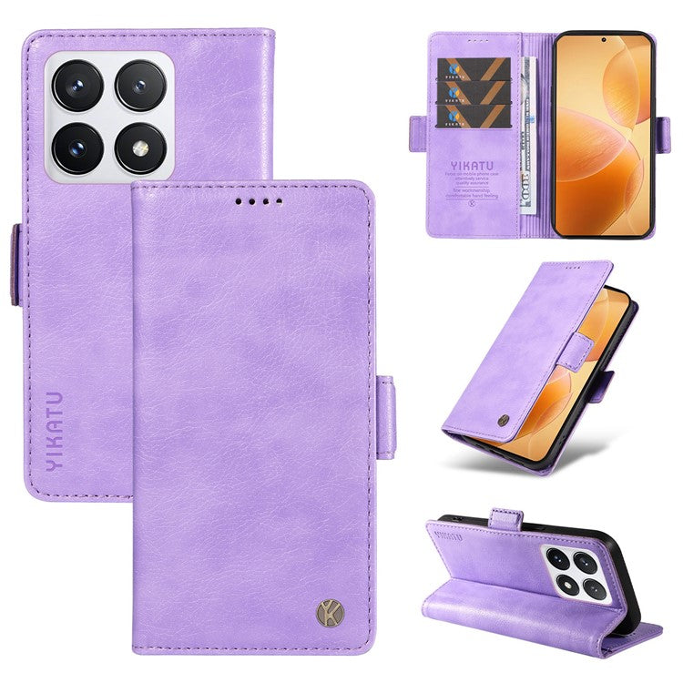 YIKATU YK-007 For Xiaomi 14T Pro Case Side Buckle PU Leather Phone Cover Litchi Texture - Purple