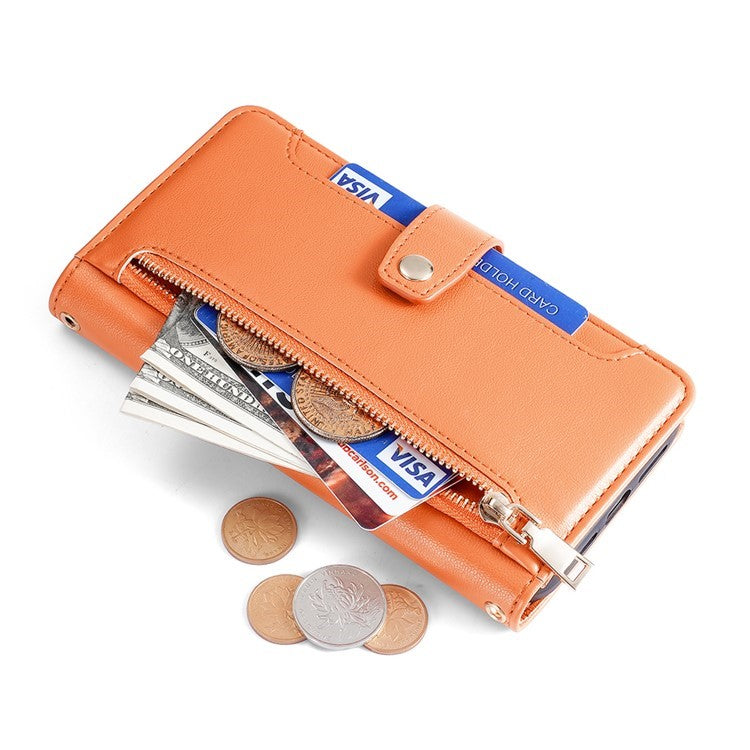 For Motorola Edge (2024) 5G Case PU Leather Crossbody Phone Cover with Zipper Pocket Wallet - Orange