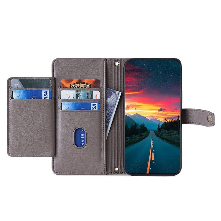 For Motorola Edge (2024) 5G Case PU Leather Crossbody Phone Cover with Zipper Pocket Wallet - Grey