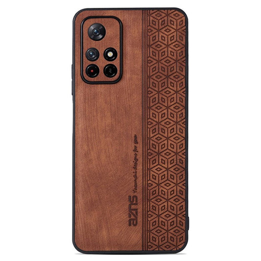 AZNS For Xiaomi Redmi Note 11T 5G / Note 11S 5G / Note 11 5G (MediaTek) / Poco M4 Pro 5G Imprinted Pattern Phone Cover Leather Coated TPU Case - Brown