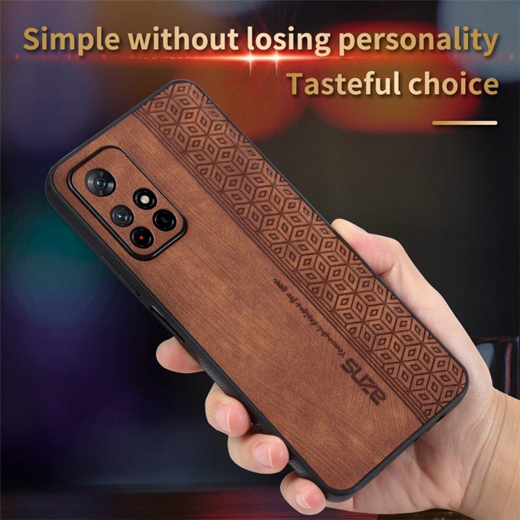 AZNS For Xiaomi Redmi Note 11T 5G / Note 11S 5G / Note 11 5G (MediaTek) / Poco M4 Pro 5G Imprinted Pattern Phone Cover Leather Coated TPU Case - Brown