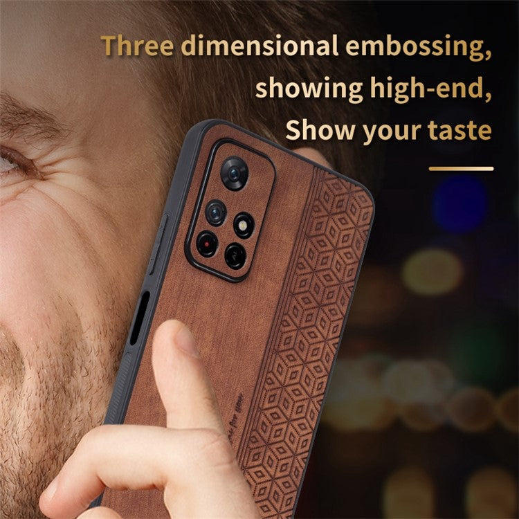 AZNS For Xiaomi Redmi Note 11T 5G / Note 11S 5G / Note 11 5G (MediaTek) / Poco M4 Pro 5G Imprinted Pattern Phone Cover Leather Coated TPU Case - Brown