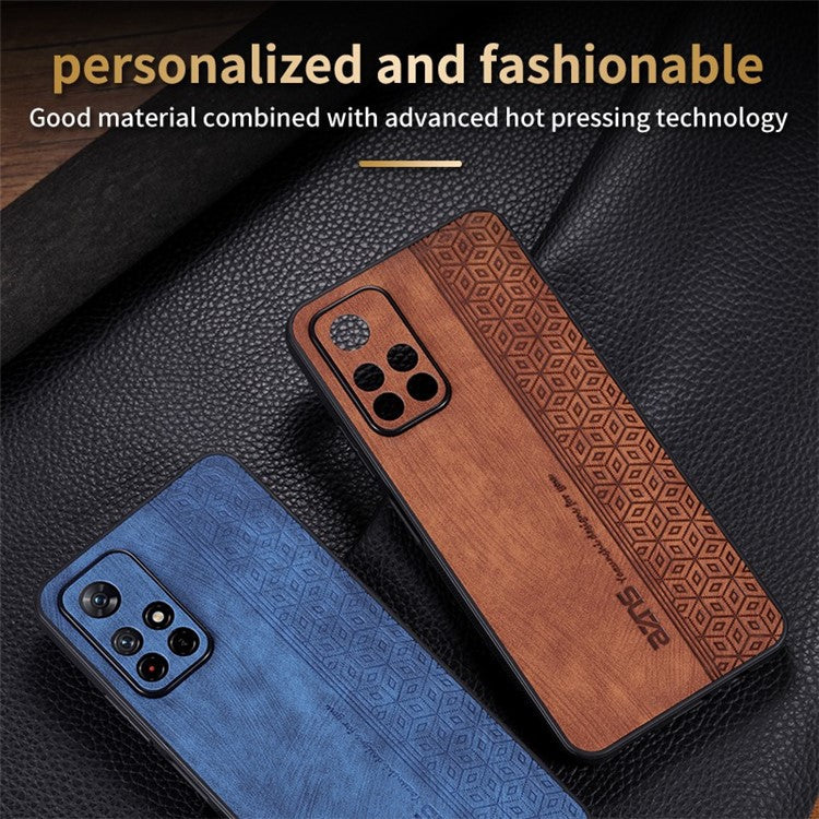 AZNS For Xiaomi Redmi Note 11T 5G / Note 11S 5G / Note 11 5G (MediaTek) / Poco M4 Pro 5G Imprinted Pattern Phone Cover Leather Coated TPU Case - Brown
