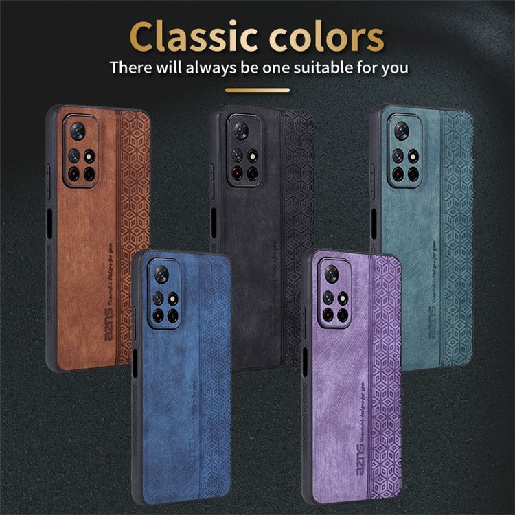 AZNS For Xiaomi Redmi Note 11T 5G / Note 11S 5G / Note 11 5G (MediaTek) / Poco M4 Pro 5G Imprinted Pattern Phone Cover Leather Coated TPU Case - Brown