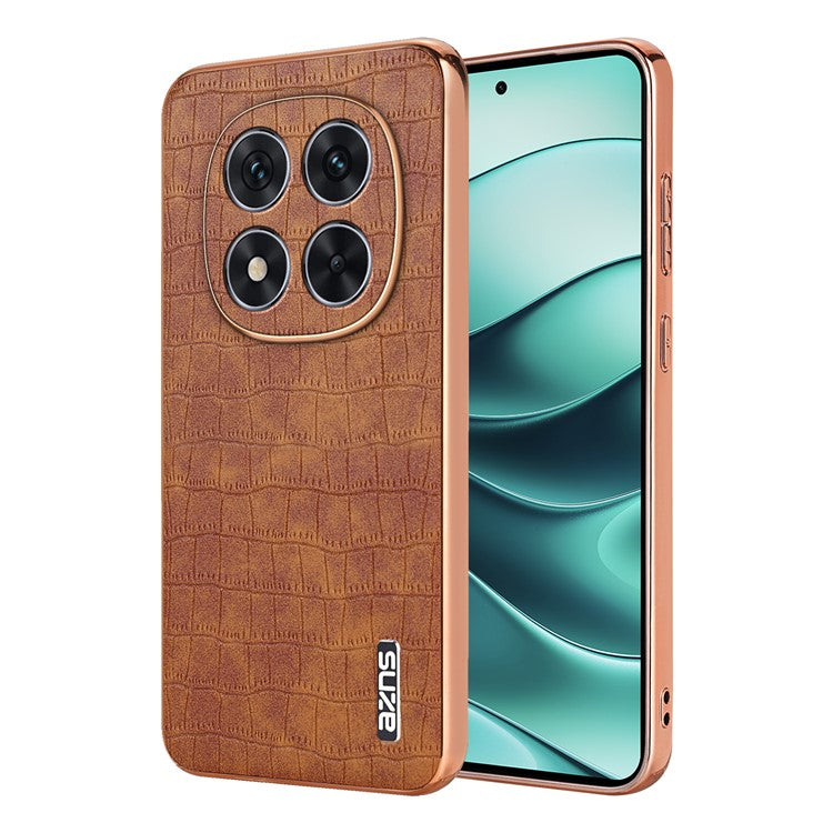 AZNS For Xiaomi Redmi Note 14 Pro+ 5G Case Electroplating Crocodile Texture PU+TPU Phone Cover - Brown
