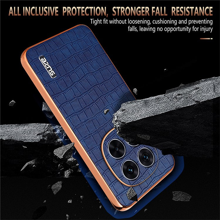 AZNS For Xiaomi Redmi Note 14 Pro+ 5G Case Electroplating Crocodile Texture PU+TPU Phone Cover - Brown
