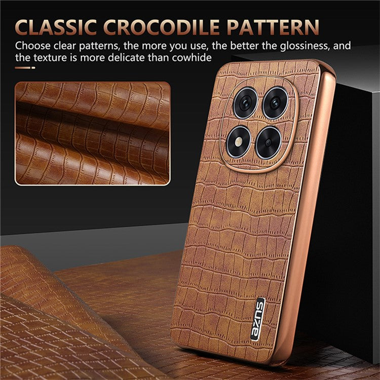 AZNS For Xiaomi Redmi Note 14 Pro+ 5G Case Electroplating Crocodile Texture PU+TPU Phone Cover - Brown