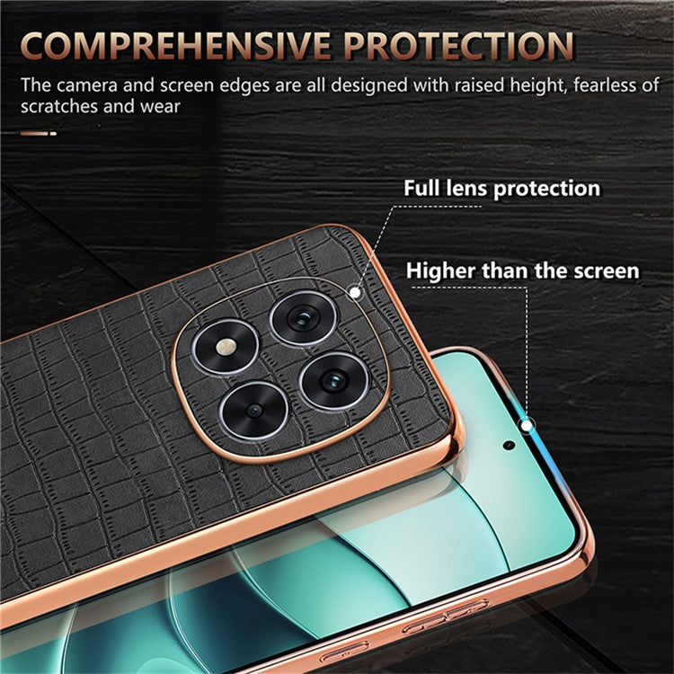 AZNS For Xiaomi Redmi Note 14 Pro+ 5G Case Electroplating Crocodile Texture PU+TPU Phone Cover - Brown