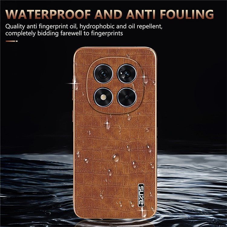 AZNS For Xiaomi Redmi Note 14 Pro+ 5G Case Electroplating Crocodile Texture PU+TPU Phone Cover - Brown