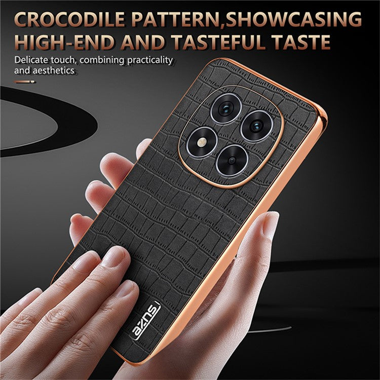 AZNS For Xiaomi Redmi Note 14 Pro+ 5G Case Electroplating Crocodile Texture PU+TPU Phone Cover - Brown
