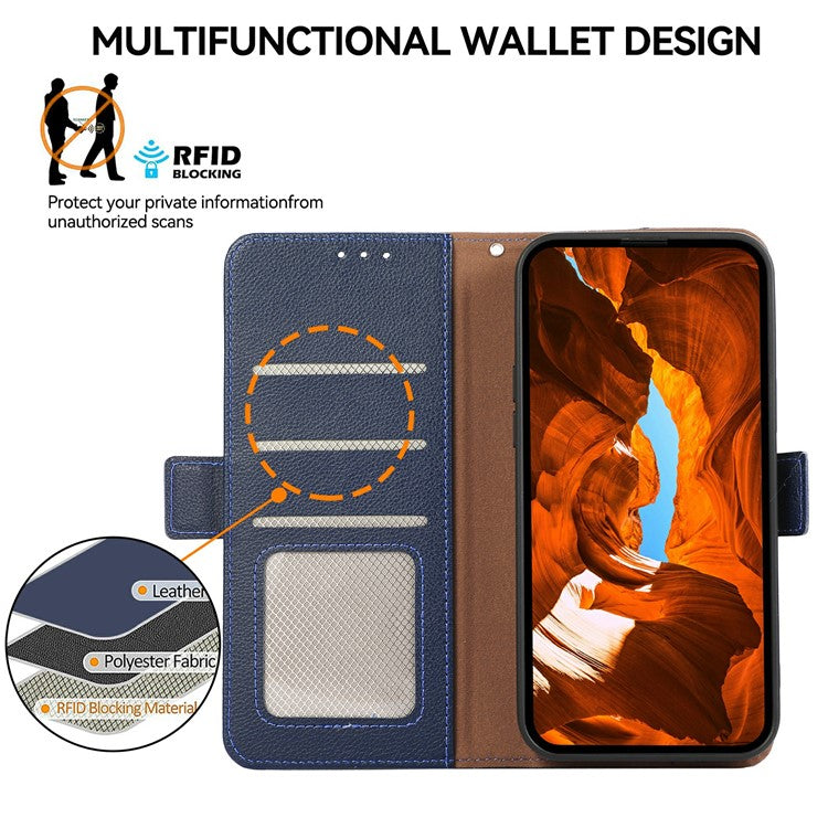 ABEEL For Xiaomi Redmi Note 14 Pro 4G Case Litchi Texture Leather RFID Blocking Phone Cover - Blue