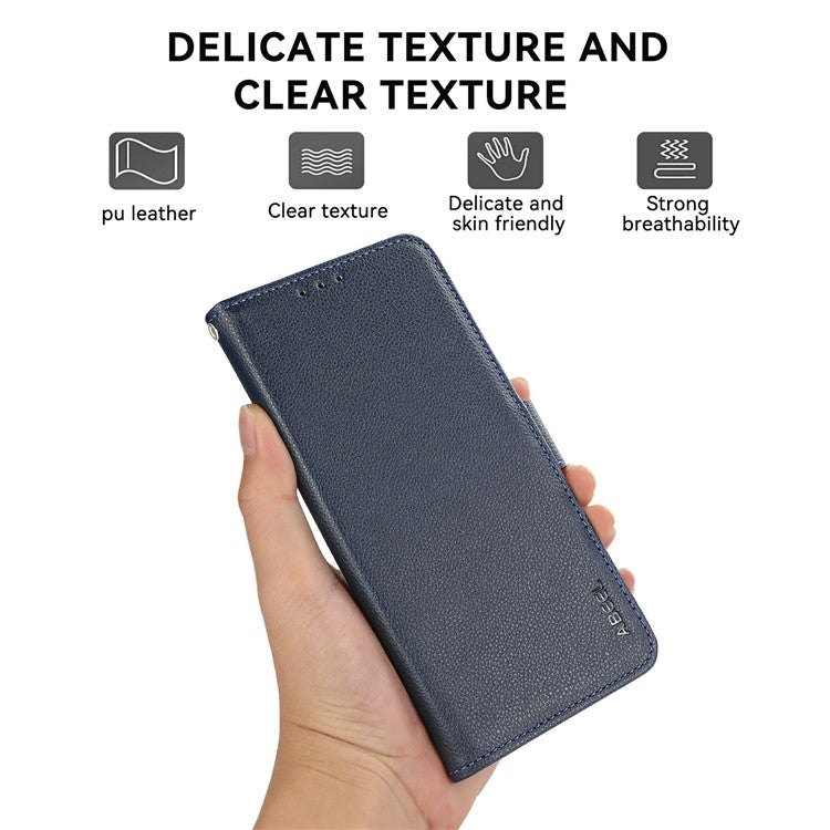 ABEEL For Xiaomi Redmi Note 14 Pro 4G Case Litchi Texture Leather RFID Blocking Phone Cover - Blue
