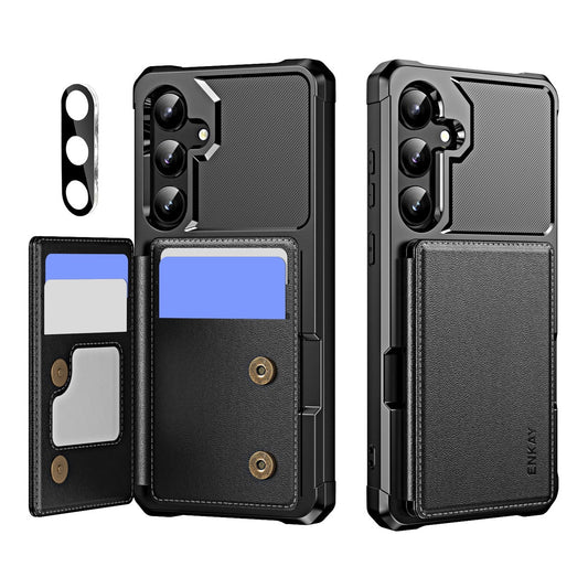 ENKAY For Samsung Galaxy A35 5G ENKAY Hat-Prince Wallet Card Slot Kickstand PU Leather +TPU Back Phone Cover with Camera Lens Film - Black