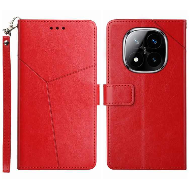 HT01 For Xiaomi Redmi Note 14 Pro+ 5G / Note 14 Pro 5G / Poco X7 5G Case Y-Shaped Lines Imprint Leather Phone Cover - Red
