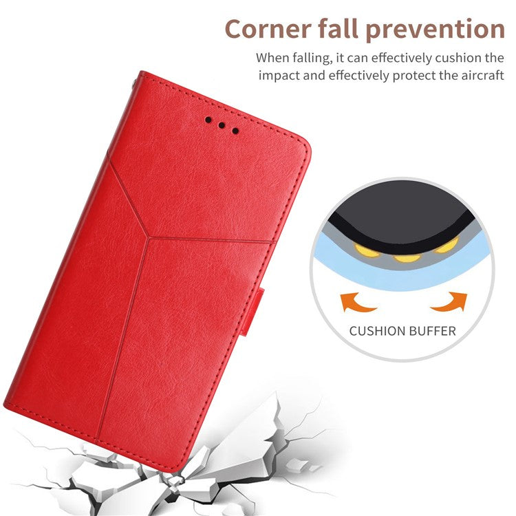 HT01 For Xiaomi Redmi Note 14 Pro+ 5G / Note 14 Pro 5G / Poco X7 5G Case Y-Shaped Lines Imprint Leather Phone Cover - Red
