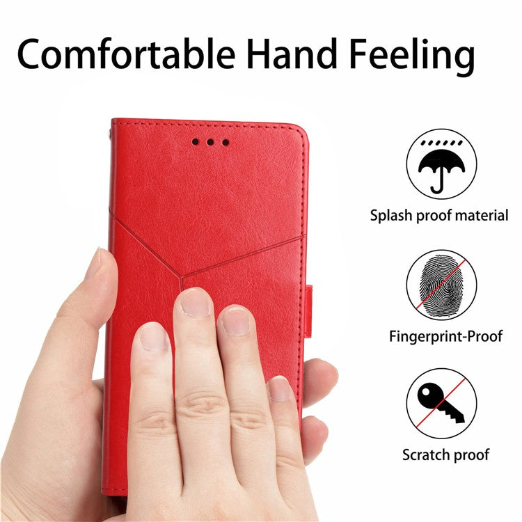 HT01 For Xiaomi Redmi Note 14 Pro+ 5G / Note 14 Pro 5G / Poco X7 5G Case Y-Shaped Lines Imprint Leather Phone Cover - Red