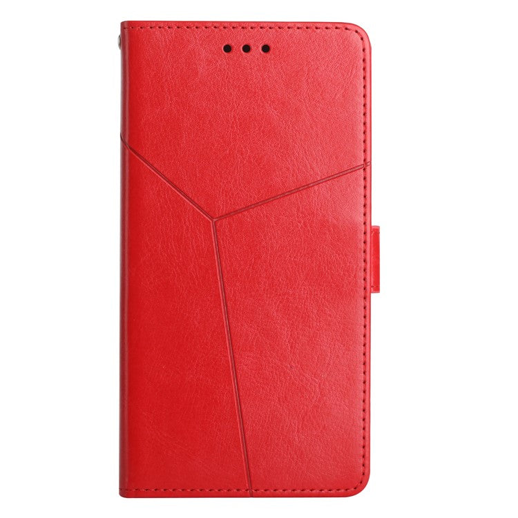 HT01 For Xiaomi Redmi Note 14 Pro+ 5G / Note 14 Pro 5G / Poco X7 5G Case Y-Shaped Lines Imprint Leather Phone Cover - Red