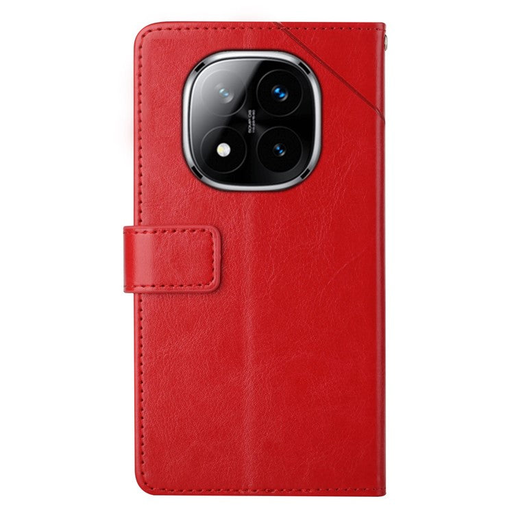 HT01 For Xiaomi Redmi Note 14 Pro+ 5G / Note 14 Pro 5G / Poco X7 5G Case Y-Shaped Lines Imprint Leather Phone Cover - Red