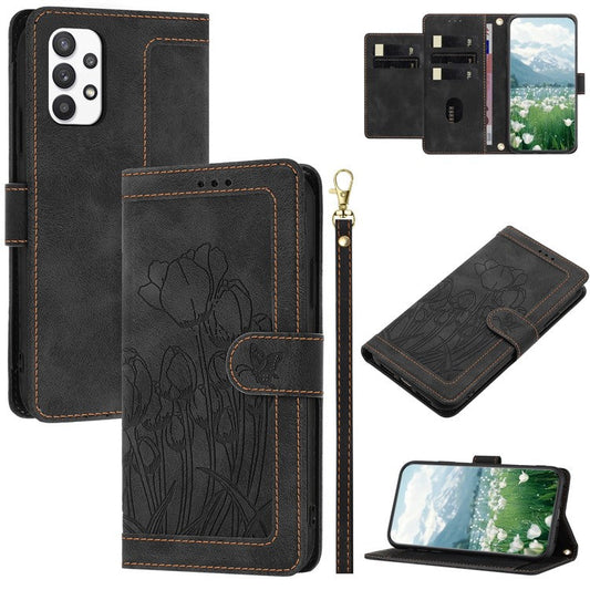 For Samsung Galaxy A53 5G Case Tulip Leather Phone Cover with 5 Card Slots Wallet - Black