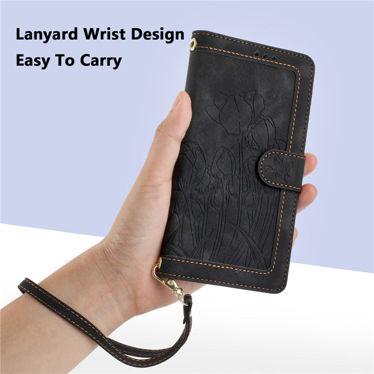 For Samsung Galaxy A53 5G Case Tulip Leather Phone Cover with 5 Card Slots Wallet - Black