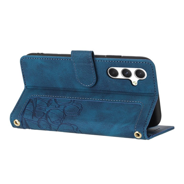 For Samsung Galaxy A55 5G Case Tulip Leather Phone Cover with 5 Card Slots Wallet - Blue