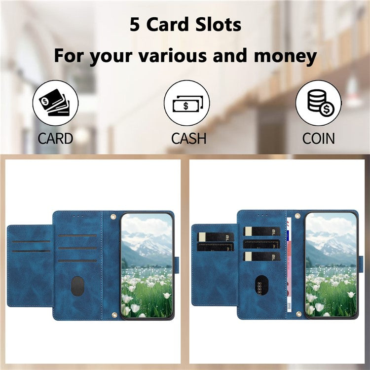 For Samsung Galaxy A55 5G Case Tulip Leather Phone Cover with 5 Card Slots Wallet - Blue