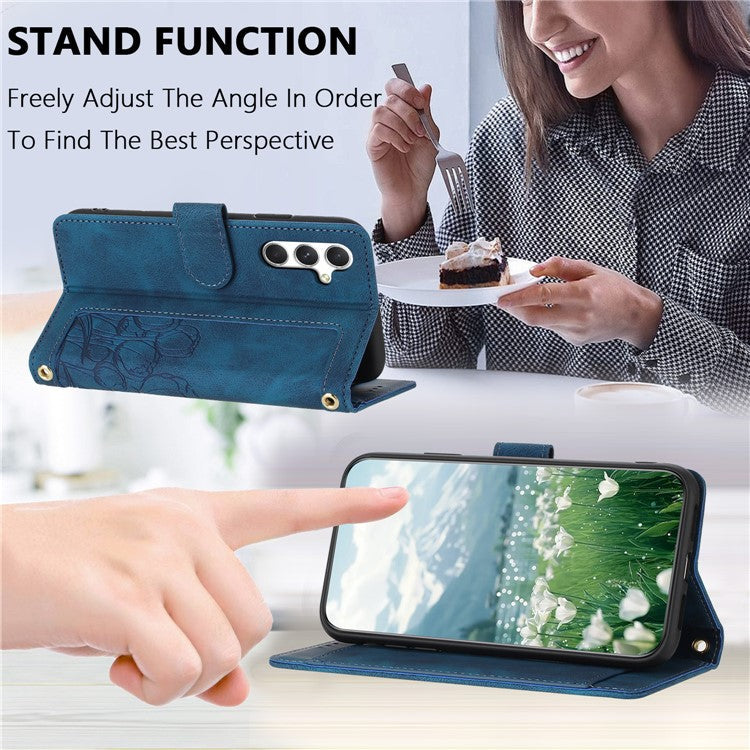 For Samsung Galaxy A55 5G Case Tulip Leather Phone Cover with 5 Card Slots Wallet - Blue