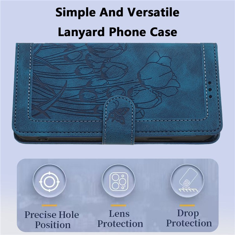 For Samsung Galaxy A55 5G Case Tulip Leather Phone Cover with 5 Card Slots Wallet - Blue
