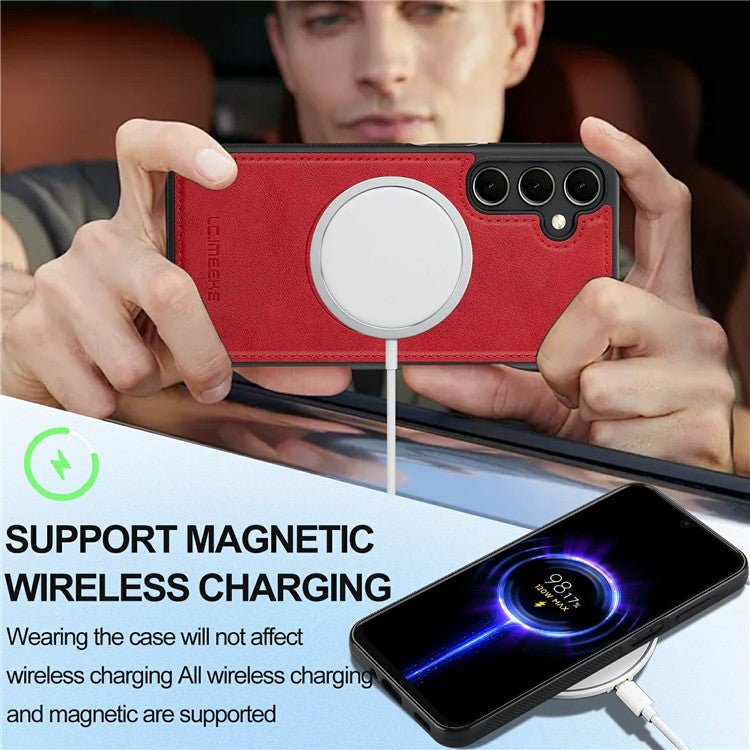 LC.IMEEKE For Samsung Galaxy A15 4G / 5G Magnetic Case Compatible with MagSafe Leather+TPU Back Cover - Red