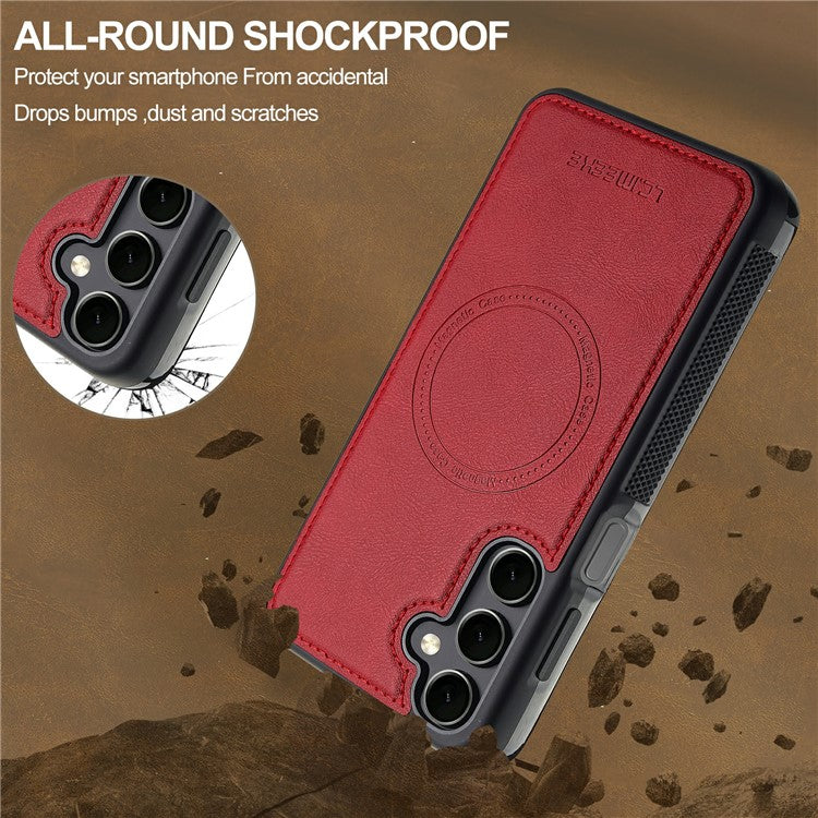 LC.IMEEKE For Samsung Galaxy A15 4G / 5G Magnetic Case Compatible with MagSafe Leather+TPU Back Cover - Red