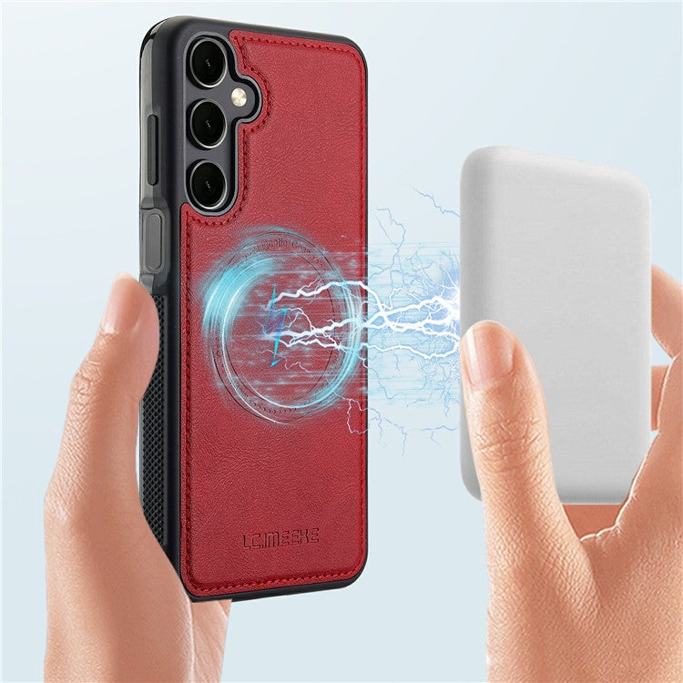 LC.IMEEKE For Samsung Galaxy A15 4G / 5G Magnetic Case Compatible with MagSafe Leather+TPU Back Cover - Red
