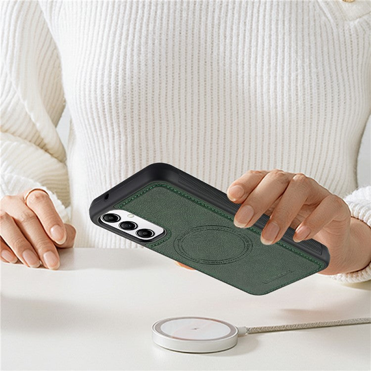 LC.IMEEKE For Samsung Galaxy A34 5G Magnetic Case Compatible with MagSafe Leather+TPU Back Cover - Green