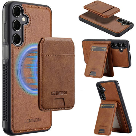 LC.IMEEKE L3 For Samsung Galaxy A15 4G / 5G Magnetic Case Detachable Card Holder Leather+TPU Mobile Cover - Brown