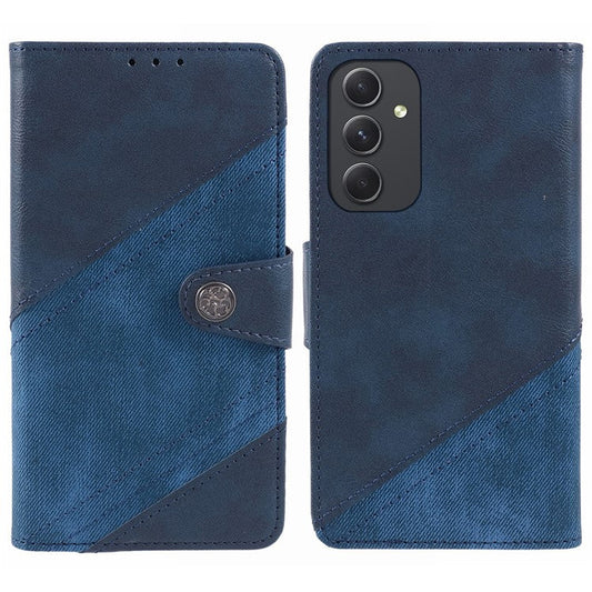 For Samsung Galaxy A56 5G Case Splicing Texture Leather Phone Cover Viewing Stand - Dark Blue