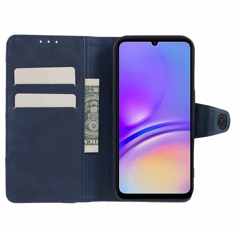 For Samsung Galaxy A56 5G Case Splicing Texture Leather Phone Cover Viewing Stand - Dark Blue
