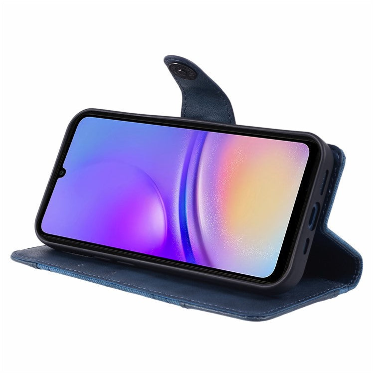 For Samsung Galaxy A56 5G Case Splicing Texture Leather Phone Cover Viewing Stand - Dark Blue