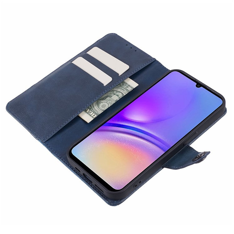 For Samsung Galaxy A56 5G Case Splicing Texture Leather Phone Cover Viewing Stand - Dark Blue