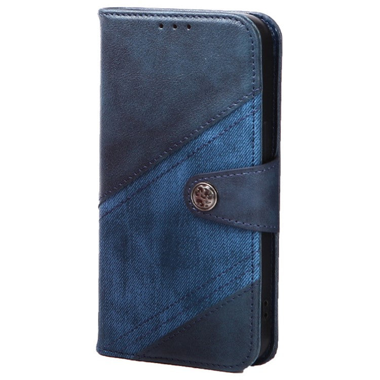 For Samsung Galaxy A56 5G Case Splicing Texture Leather Phone Cover Viewing Stand - Dark Blue