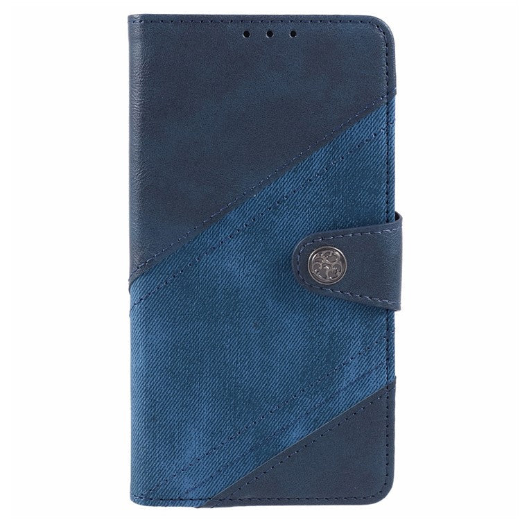 For Samsung Galaxy A56 5G Case Splicing Texture Leather Phone Cover Viewing Stand - Dark Blue