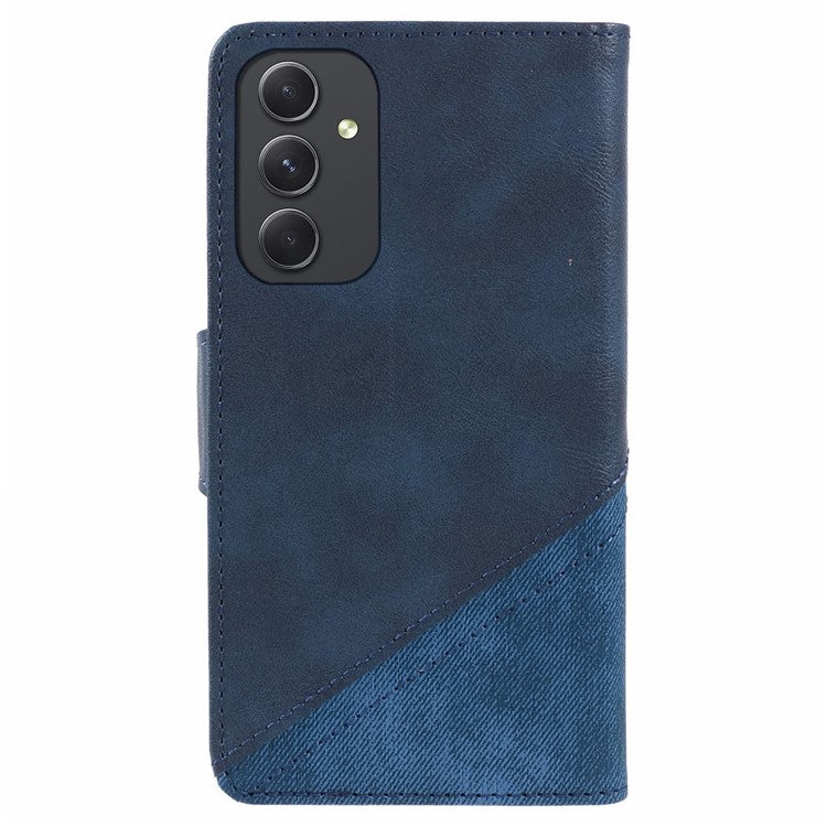 For Samsung Galaxy A56 5G Case Splicing Texture Leather Phone Cover Viewing Stand - Dark Blue