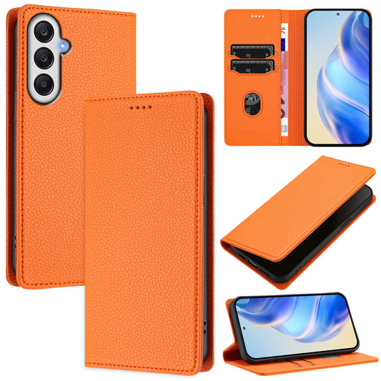 For Samsung Galaxy A56 5G Wallet Case RFID Blocking Litchi Texture Leather Mobile Cover - Orange