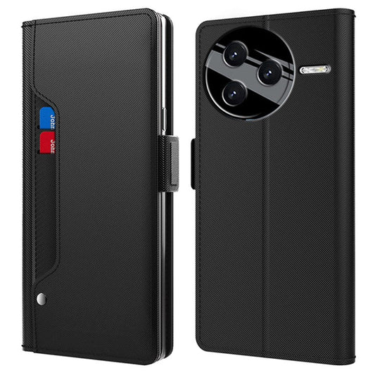 For Xiaomi Poco F7 Ultra 5G / Redmi K80 Pro 5G Case Stand PU Leather Phone Cover Card Holder Mirror - Black