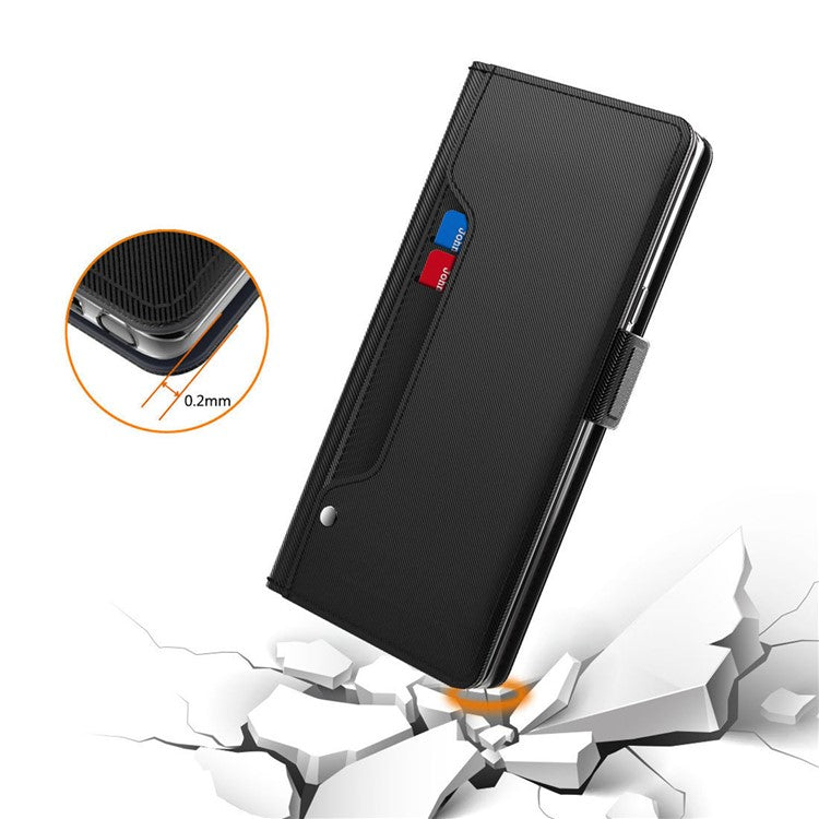 For Xiaomi Poco F7 Ultra 5G / Redmi K80 Pro 5G Case Stand PU Leather Phone Cover Card Holder Mirror - Black