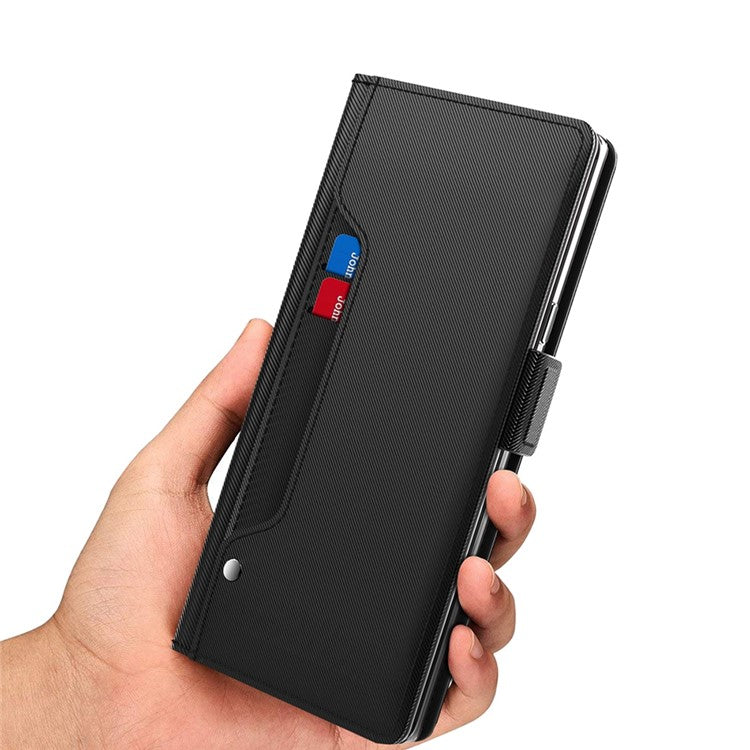 For Xiaomi Poco F7 Ultra 5G / Redmi K80 Pro 5G Case Stand PU Leather Phone Cover Card Holder Mirror - Black