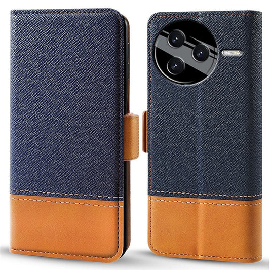 For Xiaomi Poco F7 Pro 5G / Redmi K80 5G Case Color Splicing PU Leather Wallet Phone Cover - Blue