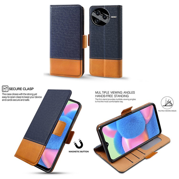 For Xiaomi Poco F7 Pro 5G / Redmi K80 5G Case Color Splicing PU Leather Wallet Phone Cover - Blue