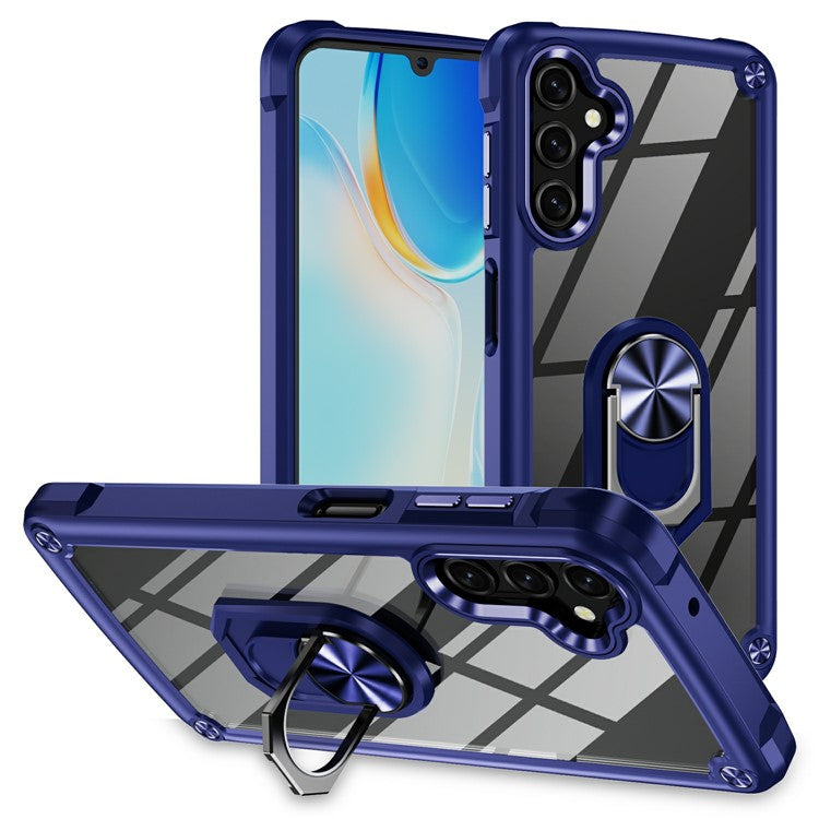For Samsung Galaxy A26 5G Case Alloy Lens Frame PC + TPU Kickstand Phone Back Cover - Blue