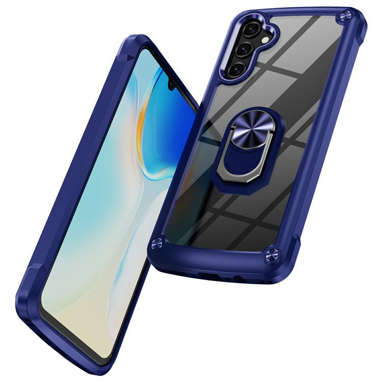 For Samsung Galaxy A26 5G Case Alloy Lens Frame PC + TPU Kickstand Phone Back Cover - Blue