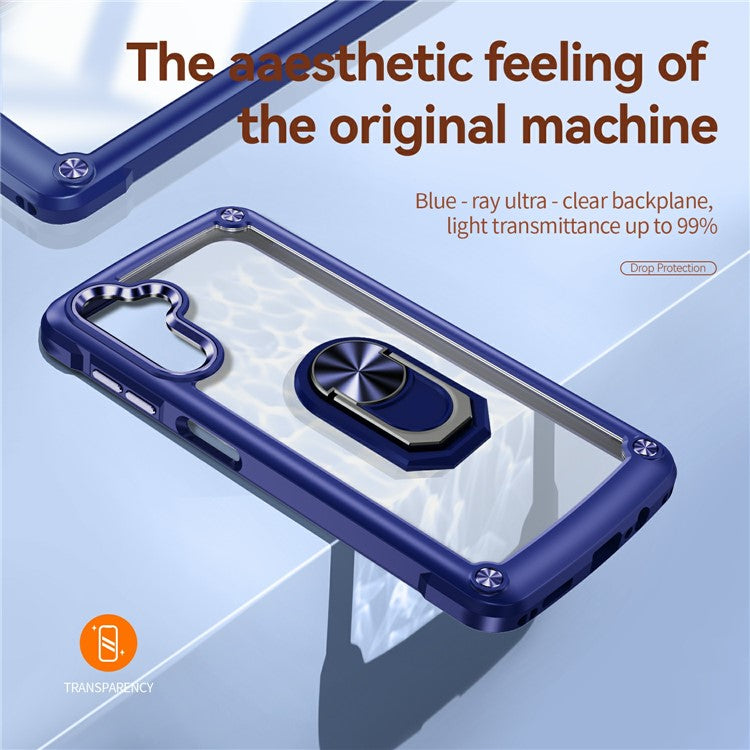 For Samsung Galaxy A26 5G Case Alloy Lens Frame PC + TPU Kickstand Phone Back Cover - Blue