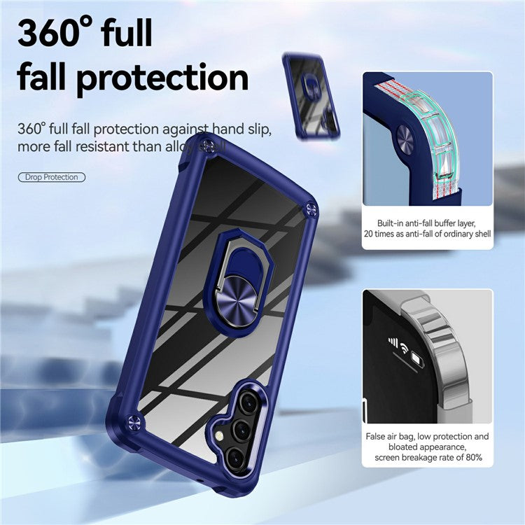 For Samsung Galaxy A26 5G Case Alloy Lens Frame PC + TPU Kickstand Phone Back Cover - Blue